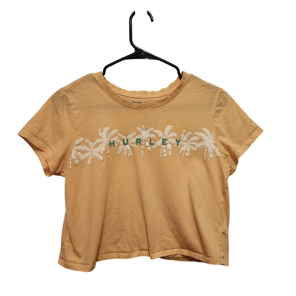 Hurley Light Orange Short Sleeve Palm Trees Graphic Baby Tee Crop Top Medium